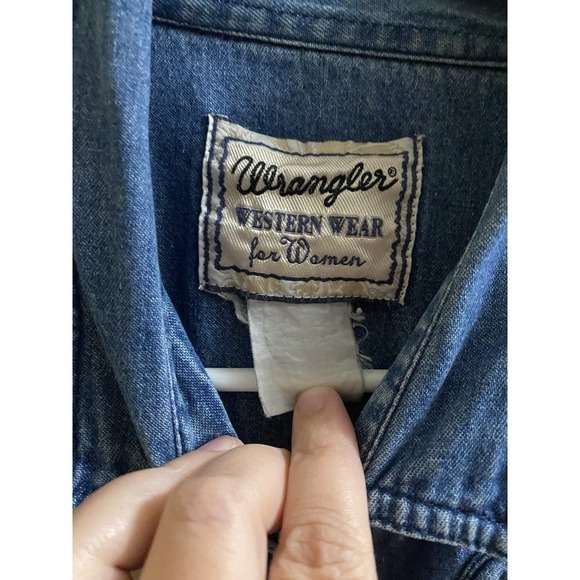WRANGLER Vintage Western Wear for Women Blue Denim Ruffle Long Sleeve Cotton  L - Picture 3 of 13